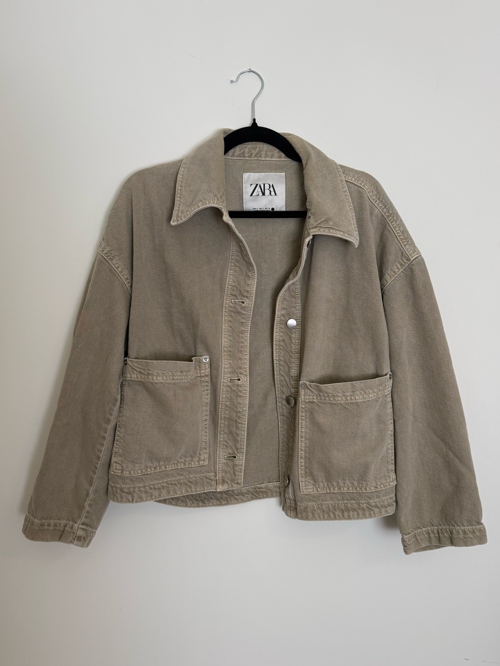 ZARA, Taupe Cropped Jean Jacket, Small